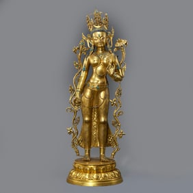 Chinese Ming Dynasty Gilt Bronze Standing Buddha