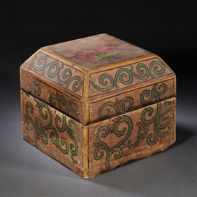 Chinese Han Dynasty painted wooden square lidded box