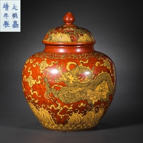 Chinese Ming Dynasty Jiajing Period Alum Red Dragon Patterned Jar