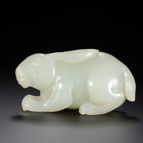 Chinese Qing Dynasty Hetian White Jade Rabbit