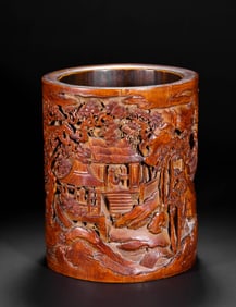 Chinese Qing Dynasty Woodcarving Brush Holder