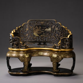 Japanese lacquerware gold-painted writing desk stand