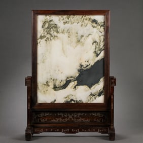 Chinese Huanghuali wood inlaid marble screen, Qing Dynasty
