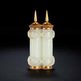 Chinese Liao Dynasty Hetian jade pure gold double-covered bottle
