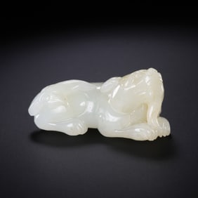 Chinese Qing Dynasty Hetian White Jade Auspicious Beast