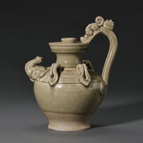 Chinese Sui Dynasty Xiangzhou Kiln Celadon Dragon Handle Elephant Head Pot