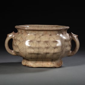 Chinese Song Dynasty Ge Kiln Ice Crack Double-Handled Stove