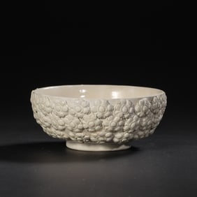 Chinese Tang Dynasty Gongxian Kiln White Porcelain Bowl with Flower Pattern
