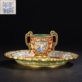 set of Chinese Qing Dynasty Qianlong period enamel window Western figure pattern saucers