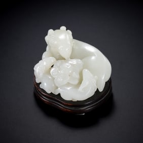 Chinese Qing Dynasty Hetian white jade three yangs Kaitai ornaments