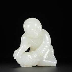 Chinese Qing Dynasty Hetian White Jade Boy Ornament