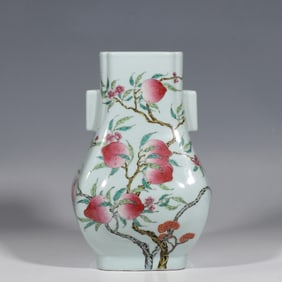 Chinese Qing Dynasty Guangxu period pink enamel longevity peach pattern Guan Er bottle