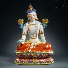 Chinese Qing Dynasty Famille Rose Porcelain Buddha Seated Figure