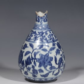Chinese Yuan Dynasty Blue and White Flower Pattern Jade Pot Vase (Specimen)