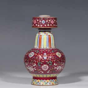 Chinese Qing Dynasty Jiaqing period Famille rose flower pattern Benba vase