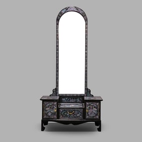 Chinese Qing Dynasty colored mother-of-pearl cosmetic mirror