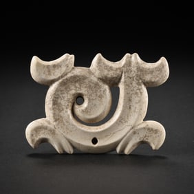 Chinese Neolithic Hongshan Culture Chicken Bone White Jade Hook Cloud Jade Pendant