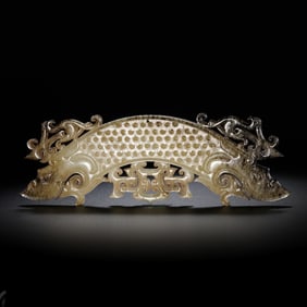 Chinese Han Dynasty Double Dragon Head Jade Huang