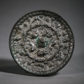 Bronze mirror with sea beasts and grapes, Tang Dynasty, China