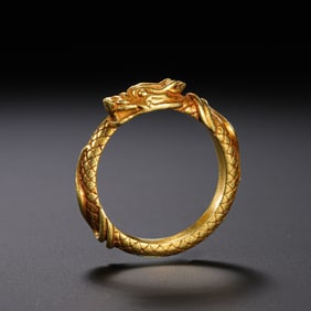 Chinese Qing Dynasty Pure Gold Dragon Ring