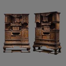 A pair of Chinese Qing dynasty Huanghuali wood cabinets