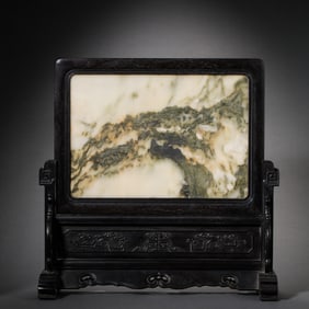 Chinese Qing Dynasty Rosewood Inlaid Marble Screen