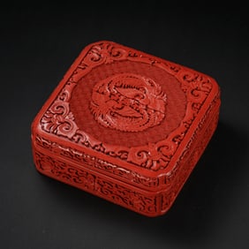 Chinese Qing Dynasty carved red square lid box