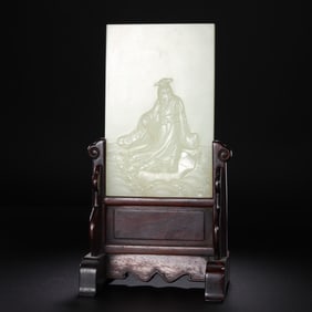 Chinese Qing Dynasty Hetian White Jade Screen