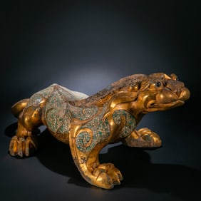 A Chinese Warring States Period Gilded Bronze with Turquoise Auspicious Beasts
