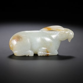 Chinese Qing Dynasty Hetian White Jade Lying Cow