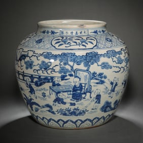 Blue and white baby play pattern jar, Ming Dynasty, Jiajing period, China
