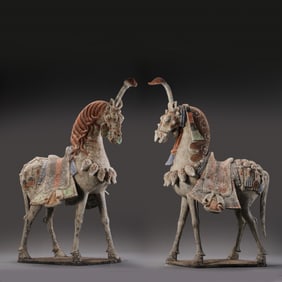 A pair of painted pottery horses from the Northern Wei Dynasty of China