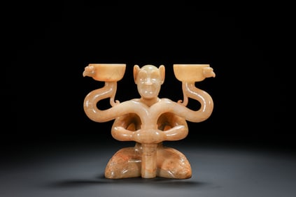 Chinese Han Dynasty Jade Human-Shaped Lampstand