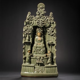 Chinese Ming Dynasty Longquan Kiln Green Glaze Buddha Shrine
