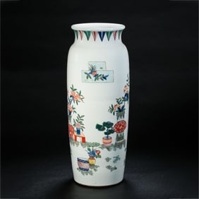 Chinese Qing Dynasty Five-color Elephant Leg Vase