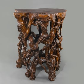 Chinese Qing Dynasty root carving flower table