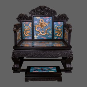 Chinese Qing Dynasty Qianlong Period Rosewood Throne with Cloisonne Dragon Pattern