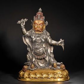 Chinese Qing Dynasty Silver Gilded Buddha Standing Figure