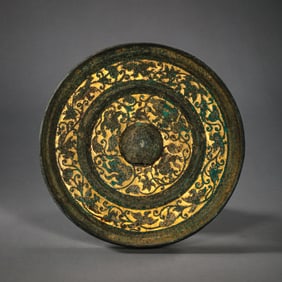 Chinese Han Dynasty Gilded Bronze Mirror with Floral Pattern