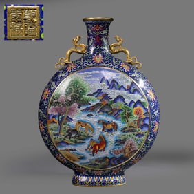 Chinese Qing Dynasty Qianlong period cloisonné enamel landscape pattern moon vase