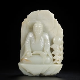 Chinese Qing Dynasty Hetian White Jade Seated Buddha