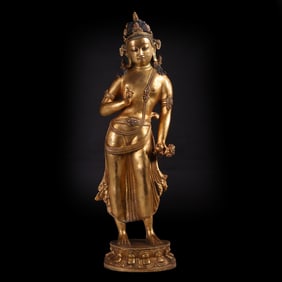 Chinese Ming Dynasty Gilt Bronze Standing Buddha
