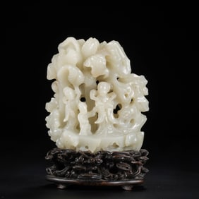 Chinese Qing Dynasty Hotan White Jade Carved Ornaments