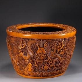 Chinese Qing Dynasty Qianlong Period Woodcarving Dragon Vase