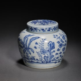 Blue and white flower pattern jar with lid, Chenghua period, Ming Dynasty, China