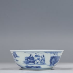 Blue and white porcelain bowl with story designs, Kangxi period, Qing Dynasty, China