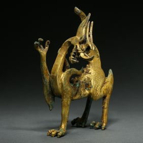 Chinese Han Dynasty Gilded Bronze Standing Dragon
