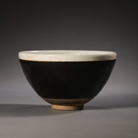Chinese Northern Song Dynasty Cizhou kiln black glaze white belly wheel bowl