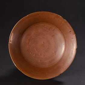 Chinese Northern Song Dynasty Yaozhou kiln red glaze flower mouth plate