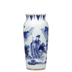 Chinese Qing Dynasty Blue and White Figure Story Pattern Elephant Leg Vase